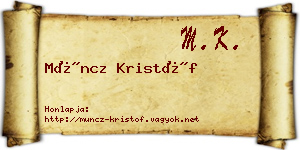 Müncz Kristóf névjegykártya